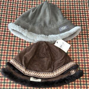 Ugg lot of two shearling & suede bucket hats nwt